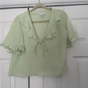 Topshop Mint Ruffle Blouse